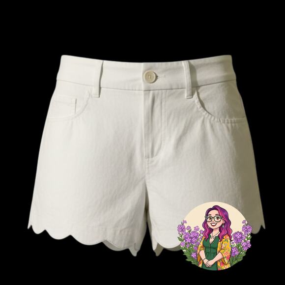 LOFT Pants - LOFT White Riviera Scalloped Hem Cotton Shorts Womens Size 6 Summer Preppy